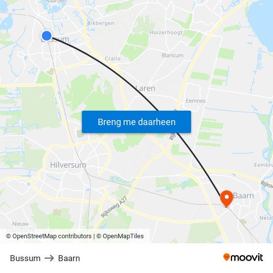 Bussum to Baarn map