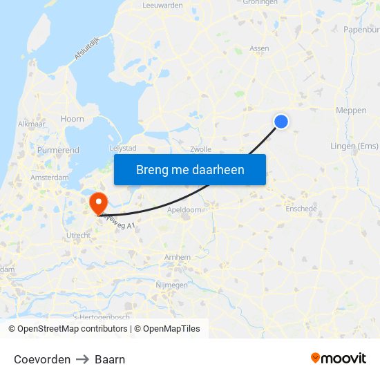 Coevorden to Baarn map