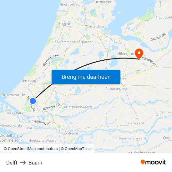 Delft to Baarn map