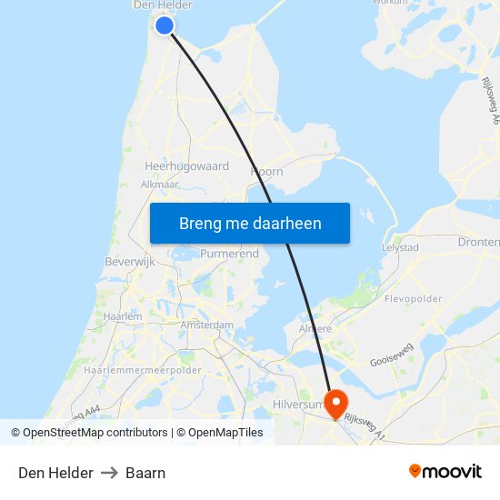 Den Helder to Baarn map