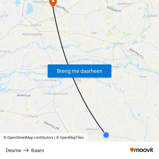 Deurne to Baarn map