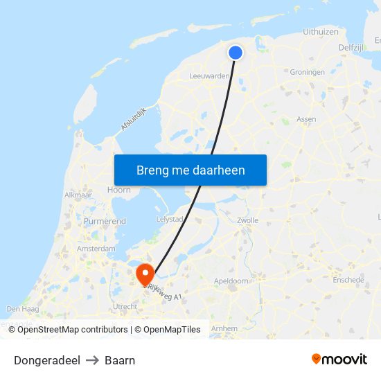 Dongeradeel to Baarn map