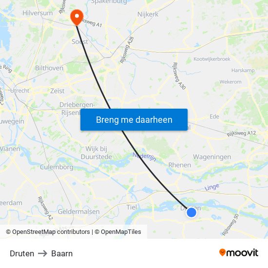 Druten to Baarn map