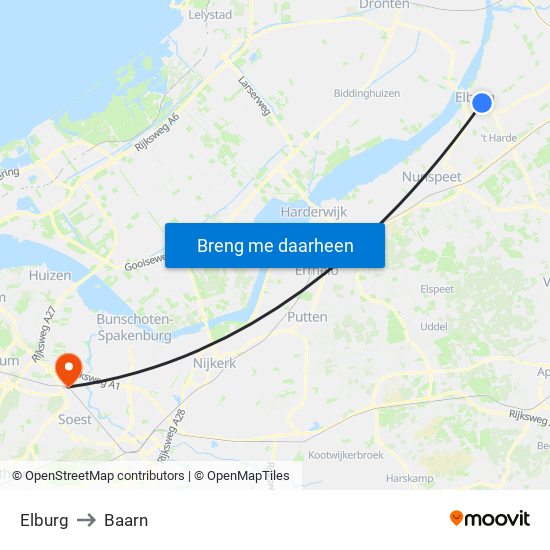 Elburg to Baarn map