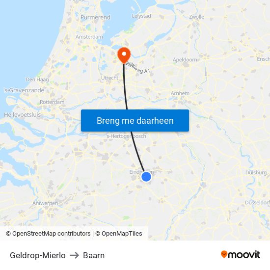 Geldrop-Mierlo to Baarn map