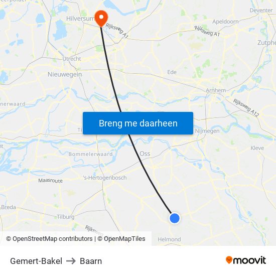 Gemert-Bakel to Baarn map