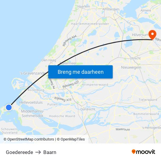 Goedereede to Baarn map
