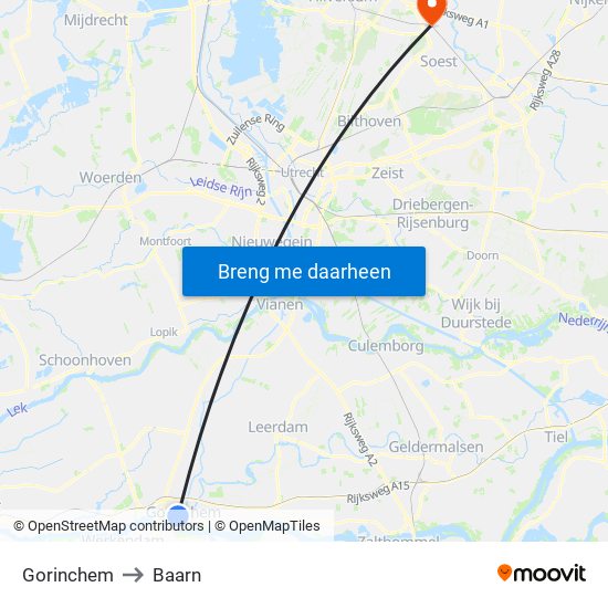Gorinchem to Baarn map