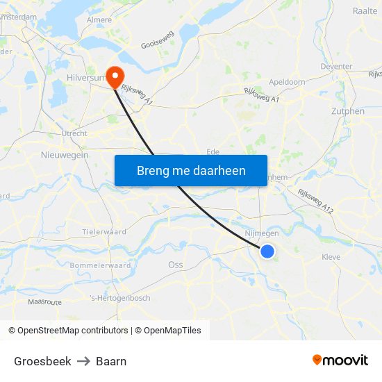 Groesbeek to Baarn map