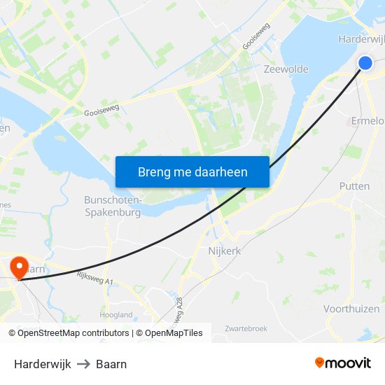Harderwijk to Baarn map