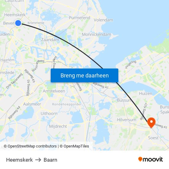 Heemskerk to Baarn map