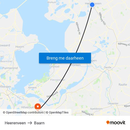 Heerenveen to Baarn map