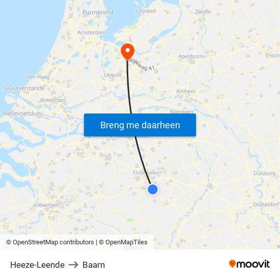 Heeze-Leende to Baarn map