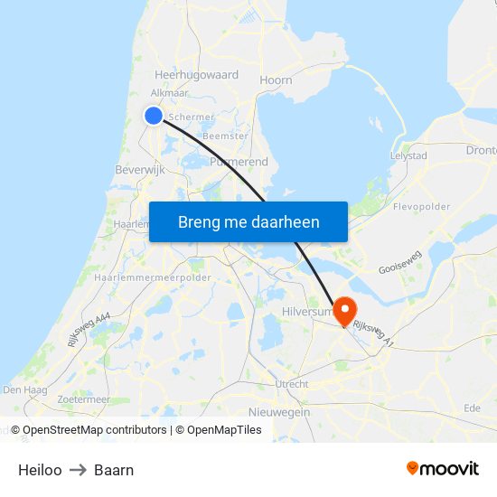 Heiloo to Baarn map