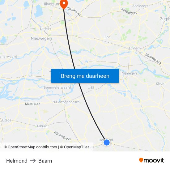 Helmond to Baarn map