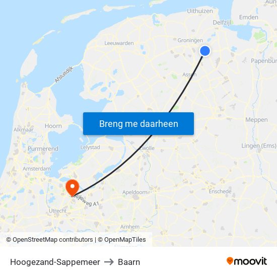 Hoogezand-Sappemeer to Baarn map