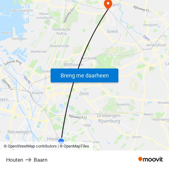 Houten to Baarn map