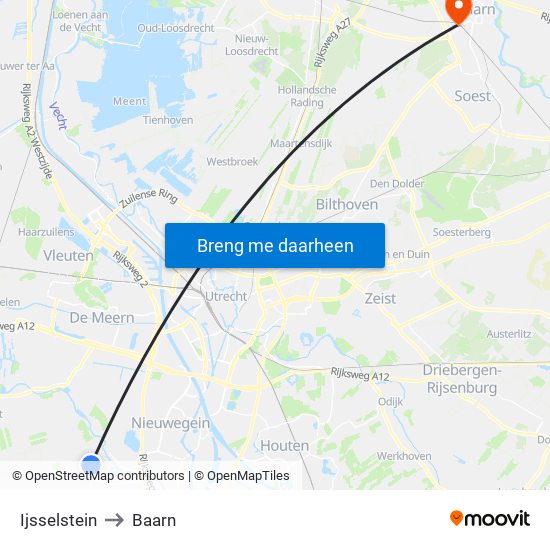 Ijsselstein to Baarn map