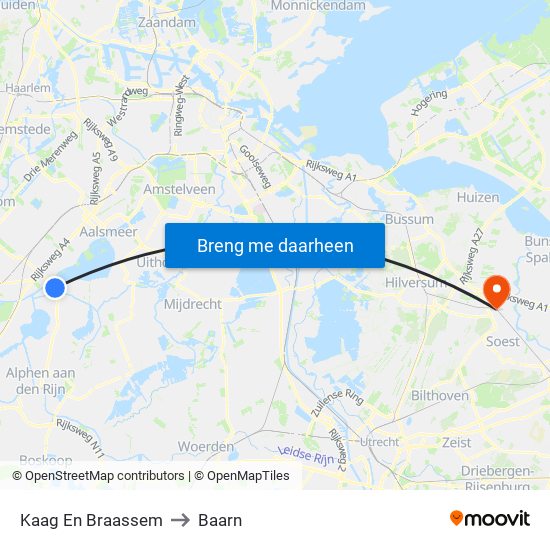 Kaag En Braassem to Baarn map