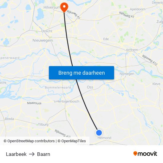 Laarbeek to Baarn map