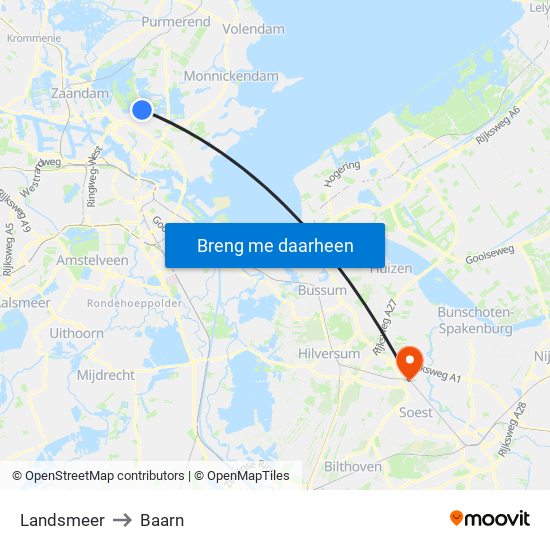 Landsmeer to Baarn map