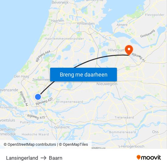 Lansingerland to Baarn map