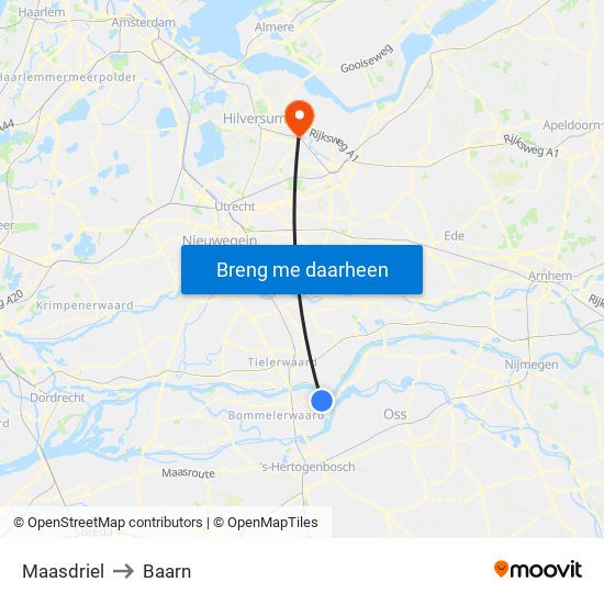 Maasdriel to Baarn map