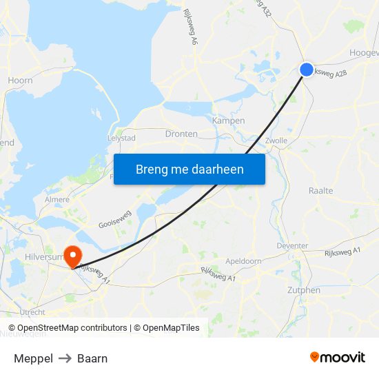Meppel to Baarn map