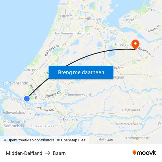 Midden-Delfland to Baarn map