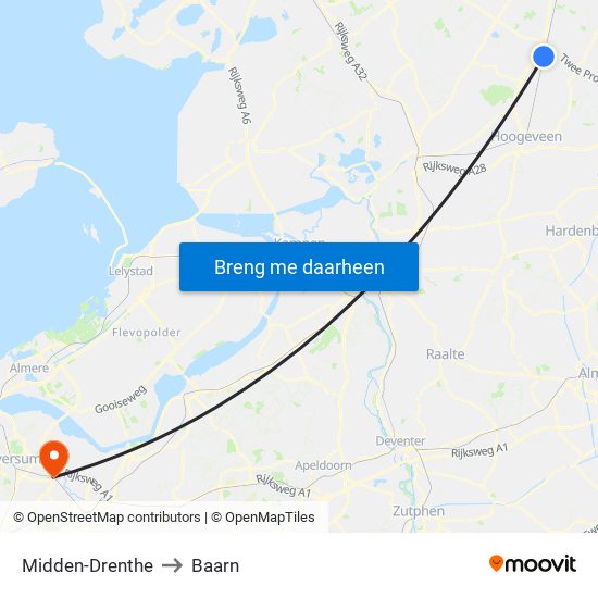 Midden-Drenthe to Baarn map