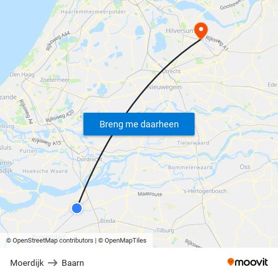 Moerdijk to Baarn map