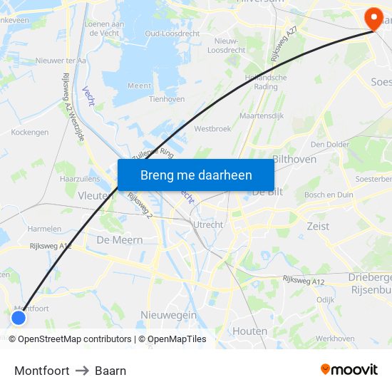 Montfoort to Baarn map