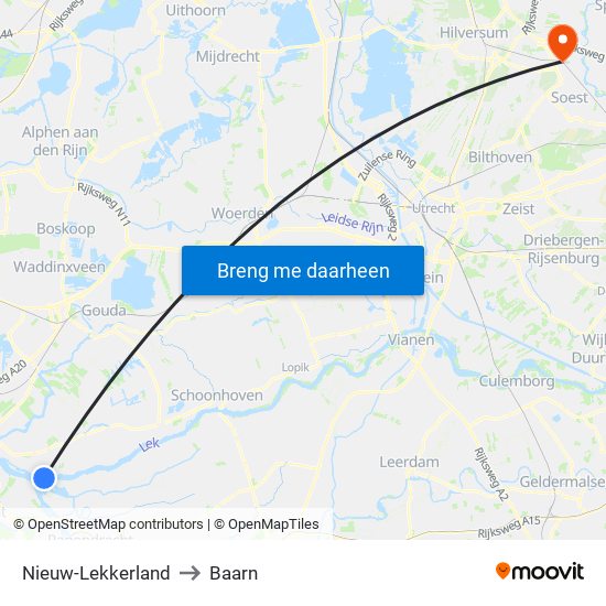 Nieuw-Lekkerland to Baarn map