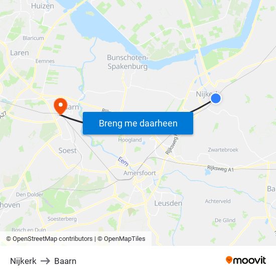 Nijkerk to Baarn map