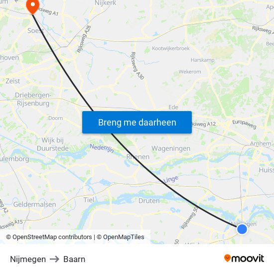 Nijmegen to Baarn map