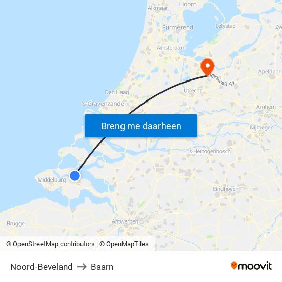 Noord-Beveland to Baarn map