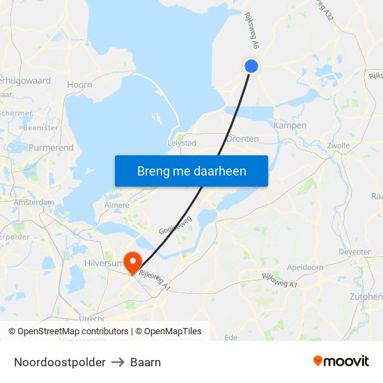 Noordoostpolder to Baarn map