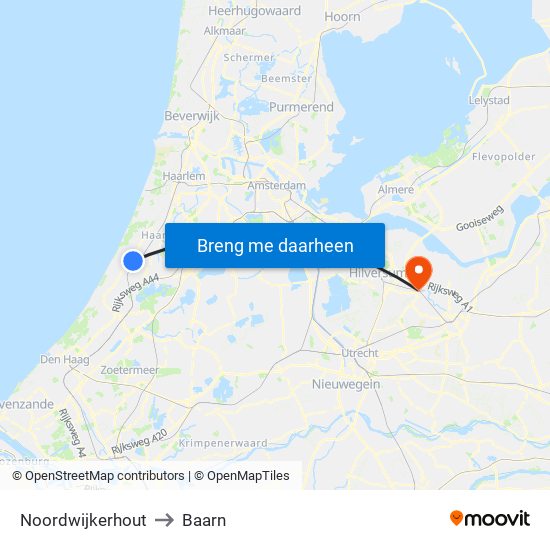 Noordwijkerhout to Baarn map