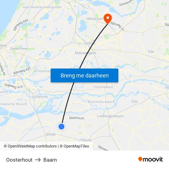 Oosterhout to Baarn map