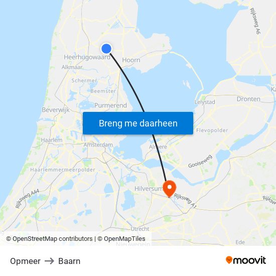 Opmeer to Baarn map