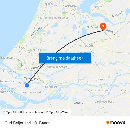 Oud-Beijerland to Baarn map