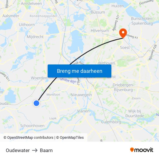 Oudewater to Baarn map