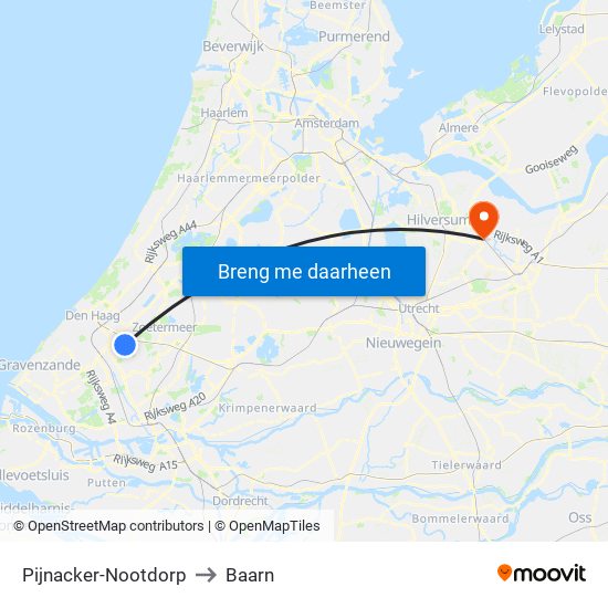 Pijnacker-Nootdorp to Baarn map