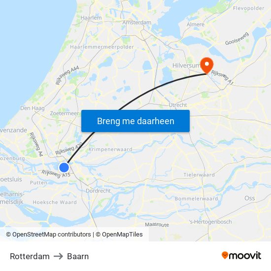Rotterdam to Baarn map