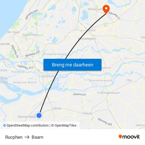 Rucphen to Baarn map