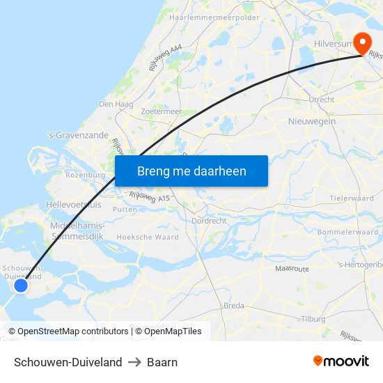 Schouwen-Duiveland to Baarn map