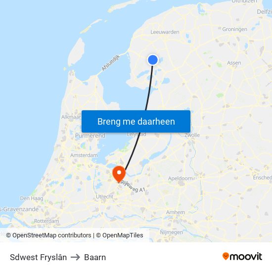 Sdwest Fryslân to Baarn map