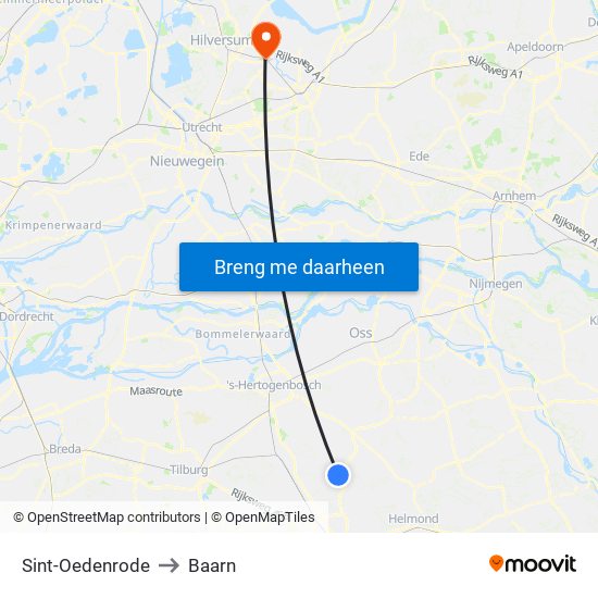 Sint-Oedenrode to Baarn map