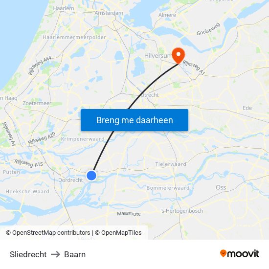 Sliedrecht to Baarn map