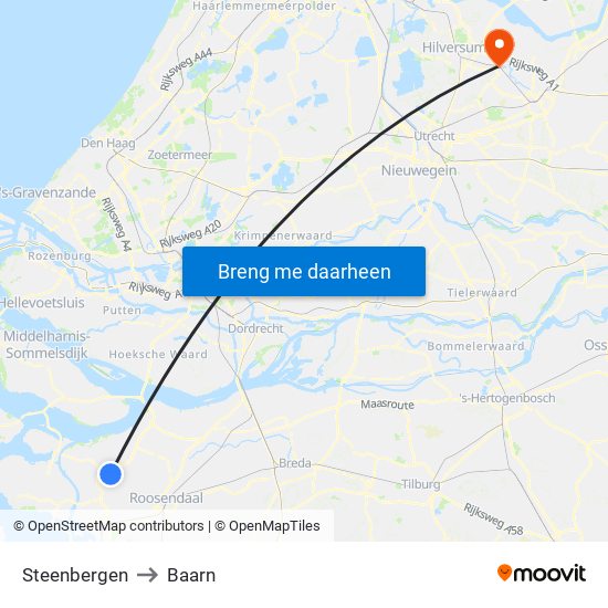 Steenbergen to Baarn map